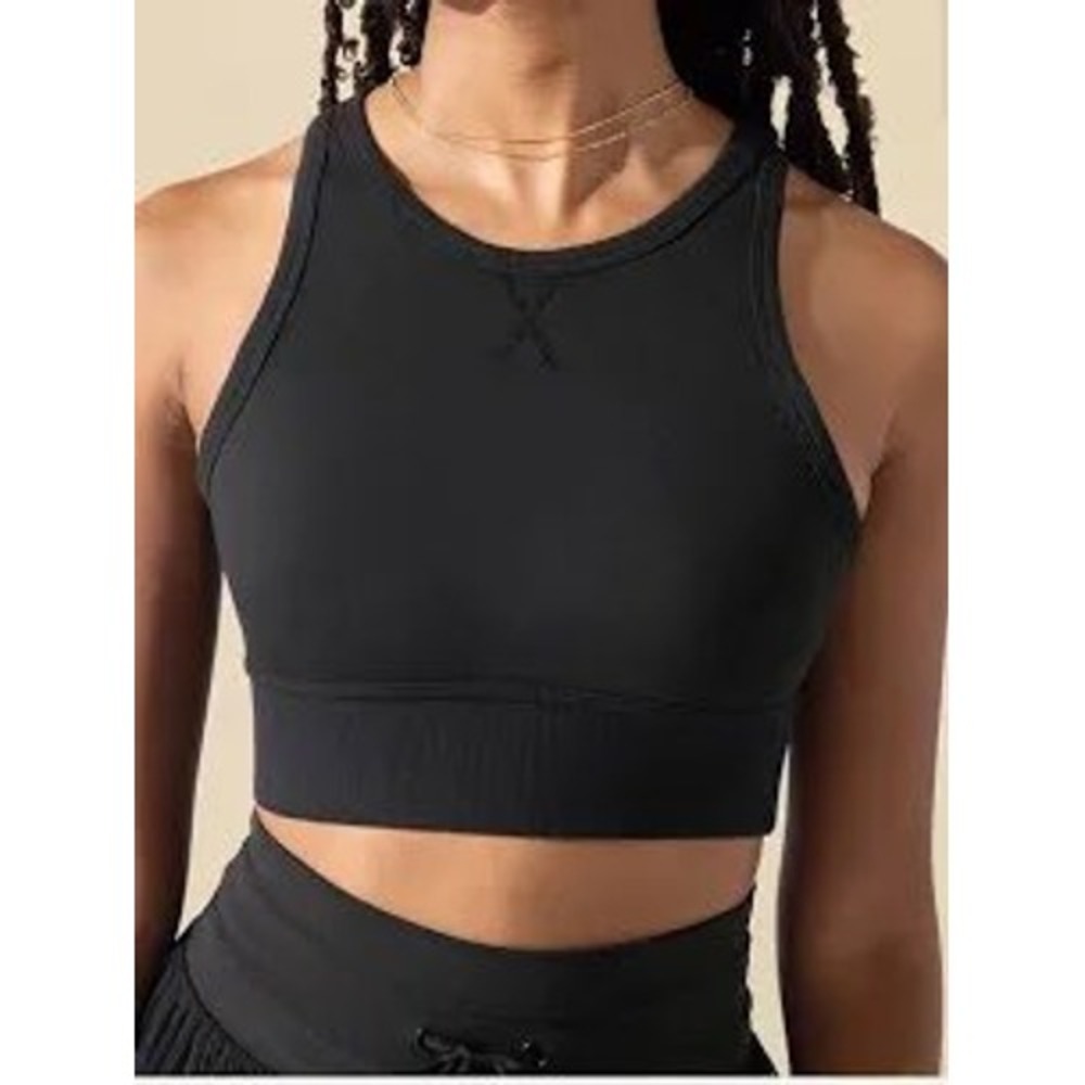 Popflex Sports Bra Women S Black Excellent High Neck Racerback Ribbed Athleisure